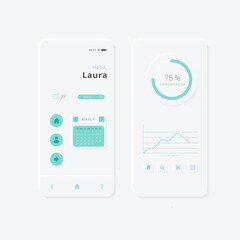 UI UX Neumorphism element interface design vector design set on light background. UI Components Buttons, Bars, Sliders In Elegant Neumorphic Style for mobile, web, app, website development interfaces.