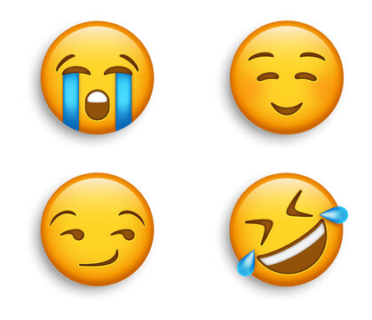 happy Smiley Face with Smiling Eyes - Loudly Crying emoji Face - Rolling on the Floor emoji - Unamused  Smirking emoji Face, Sad Tears, cute emoticon, Suggestive Smile , funny Laughing Face with tears