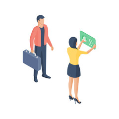 Wall Mural - cartoon businesspeople using online service in bank