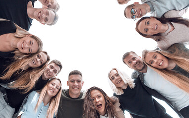 Wall Mural - bottom view. many successful young people standing in a circle