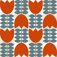 Aufkleber - Modern vector abstract  geometric background with stylized flowers, leaves and stems  in retro scandinavian style. Pastel colored simple shapes graphic seamless pattern.
