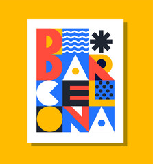  Barcelona geometric colorful poster.. Pop art design for prints on clothing, t-shirts, banner, flyer, cards, souvenir, poster