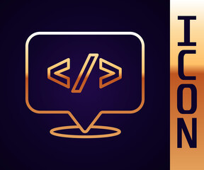 Gold line Web design and front end development icon isolated on black background. Vector.