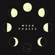 Illustration drawing of moonphases wiht stars in background vector design