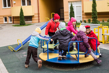 Poster - The sad little girlfriends in the playground during quarantine