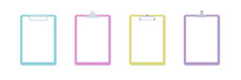 Clipboard Icon Set. Different Paperclip. Empty White Paper. Multicolor. Vector Illustration, Flat Design