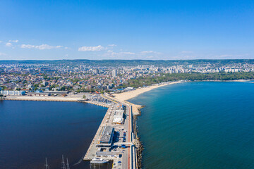 Wall Mural - Aerial view of a breakwater in the port of Varna in Bulgaria