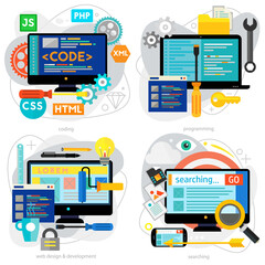 Wall Mural - programming and coding, scripting and website development, and webdesign concepts. horizontal banner