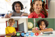 © vectorfusionart - Laptop webcam view of multiple diverse students on video conference