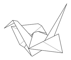 Poster - Black contour origami paper crane on white background. Vector line illustration of traditional japanese craft figure.
