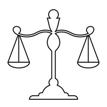 Libra. Scales Linear Silhouette. Scales Icon. Isolated Element On A White Background. Scale Tilt, Overweight. Balance, Law And Justice Symbol.