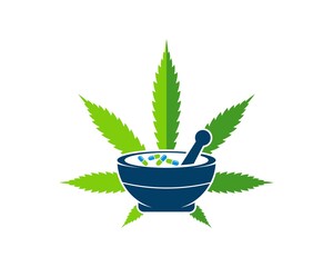 Sticker - Green cannabis leaf with mortar and pestle