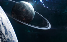 Planets In Deep Space. Beautiful Space Landscape. Science Fiction. Elements Of This Image Furnished By NASA