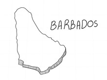 Hand Drawn Of Barbados 3D Map On White Background.