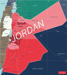 Poster - Jordan country detailed editable map with regions cities and towns, roads and railways, geographic sites. Vector EPS-10 file