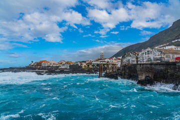 Poster - Natural pools during stormy weather with high waves at Garachico, Tenerife