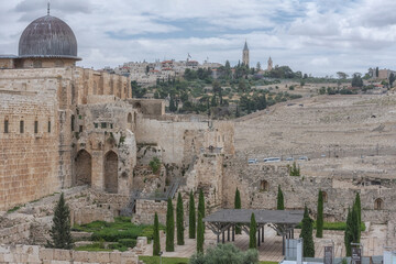 Walls of the Old City of Jerusalem, Israel.The ancient architecture