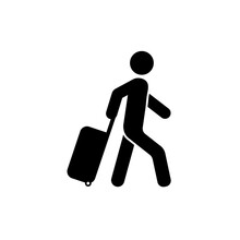 Man With Luggage Icon. Man Carrying Suitcase Icon Vector