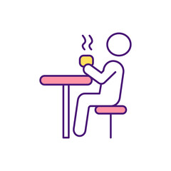 Sticker - Drinking warm liquids RGB color icon. Hot water. Relaxation promotion. Keeping body healthy, hydrated. Digestion improvement. Raising body temperature. Releasing toxins. Isolated vector illustration