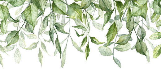  Long banner with watercolor hanging leaves
