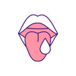 Excessive saliva flow RGB color icon. Excessive drooling, hypersalivation. Tonsil infection. Increasing saliva production. Poor mouth and tongue control. Strep throat. Isolated vector illustration