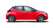 Leinwandbild Motiv Red hatchback car side view isolated on white background	