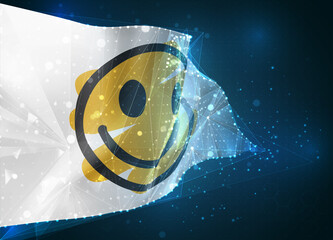Wall Mural - cheerful yellow smile vector flag, virtual abstract 3D object from triangular polygons on a blue background