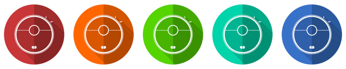 Poster - Robot vacuum cleaner icon set, flat design vector illustration in 5 colors options for webdesign and mobile applications