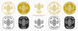 © PaHa - Set of conceptual stamps for packaging products. Labeled - Gluten Free, Grain Protein Free. Round stamp with a flat spikelet icon and wings - a symbol of liberation, freedom. Vector grouped elements.