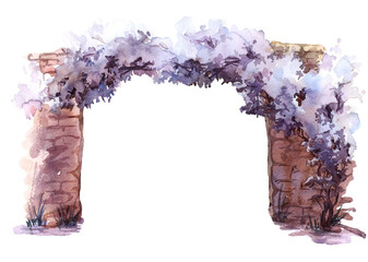  blooming arch,bush of flowers,side wall.Hand drawn watercolor illustration 