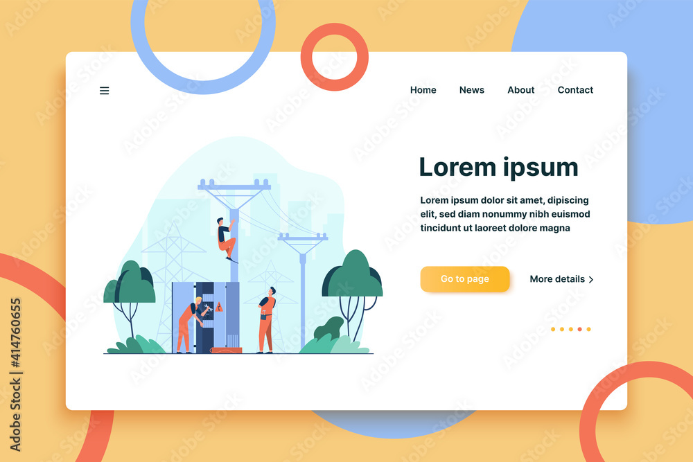 Vector de Stock Technicians repairing generator transformer flat vector ...