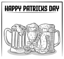 Poster - happy patricks day beer coins horseshoe and clover sketch design