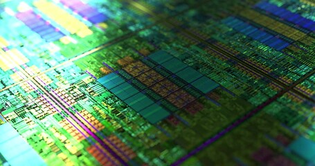 Canvas Print - cpu, gpu die chip on silicon wafer camera zoom. central processing unit, cpu or graphic chip unit, g
