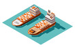 © the8monkey - Isometric container cargo ship. Delivery on water. Shipping freight transportation. Vector isometric icon or infographic element. Ocean transport