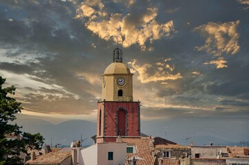 the famous bell tower of Saint Tropez on the French Riviera on a summer day