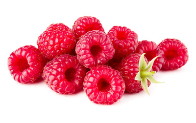 Wall Mural - ripe raspberries isolated on white background close up