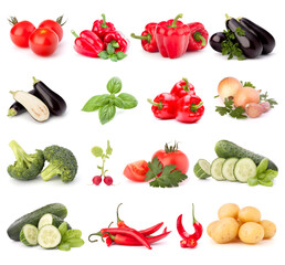 Wall Mural - Vegetables collection isolated over white background. Set of different fresh raw veggies. Food ingredient. Healthy food concept. .