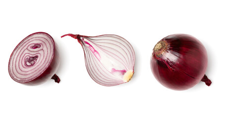 Sticker - red onion slices isolated on white background cutout, top view