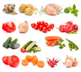 Fototapeta Nowy Jork - Vegetables collection isolated over white background. Set of different fresh raw veggies. Food ingredient. Healthy food concept. .