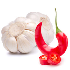 Wall Mural - Isolated vegetables. , garlic, chili pepper isolated on white background