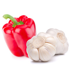 Wall Mural - Isolated vegetables. Sweet bell pepper, and garlic isolated on white background