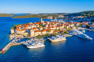 Wall Mural - Aerial view of Croatian town Korcula