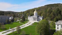 Vermont State Capitol Building In Montpelier (Aerial 4K Drone Video)