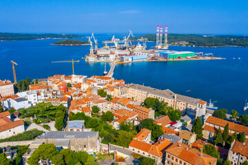 Wall Mural - Cityscape of industrial port in Pula, Croatia