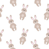 Fototapeta Pokój dzieciecy - Seamless pattern with cute bunnies. Wallpaper for sewing children's clothing, printing on fabric, packaging paper.