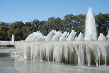 Mecom Fountainfountain Froze Over As A Result Of Abnormal Frost,  Houston, Texas, United States.