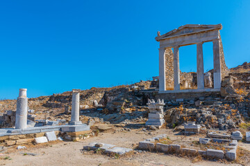 Temple of Isis at ancient ruins at Delos island in Greece