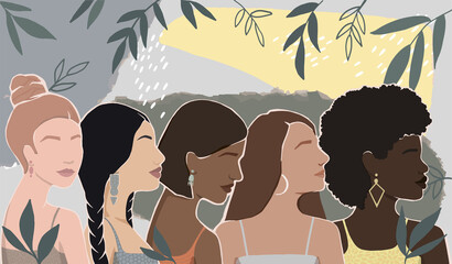 Wall Mural - women of different ethnic groups together. modern flat illustration
