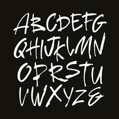 Vector Acrylic Brush Style Hand Drawn Alphabet Font. Calligraphy alphabet on a black background