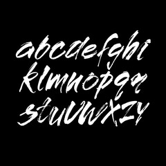 Wall Mural - vector acrylic brush style hand drawn alphabet font. calligraphy alphabet on a black background